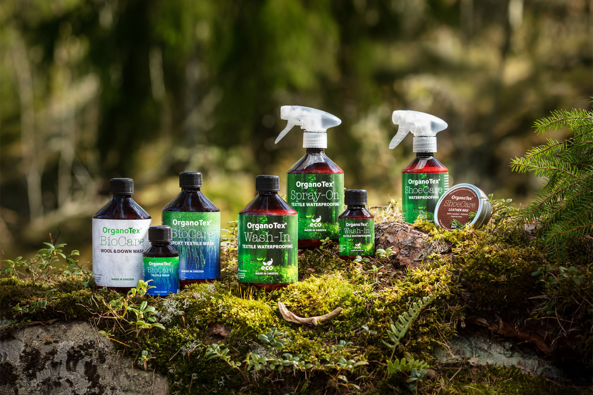 OrganoTex product range with textile waterproofing, shoe care and bio detergents